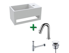 Aloni Fonteinset Mila Chroom Rechts Fontein met handdoekhouder Solid surface