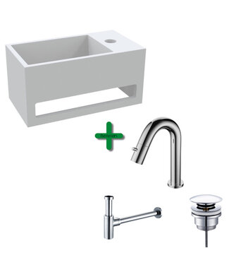 ALONI Aloni Fonteinset Mila Chroom Rechts Fontein met handdoekhouder Solid surface