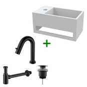 Aloni Fonteinset Mila Mat Zwart Links Fontein met handdoekhouder Solid surface