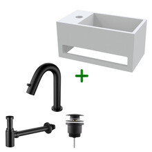 Aloni Fonteinset Mila Mat Zwart Links Fontein met handdoekhouder Solid surface