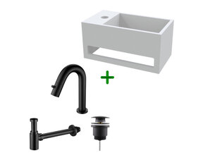 Aloni Fonteinset Mila Mat Zwart Links Fontein met handdoekhouder Solid surface