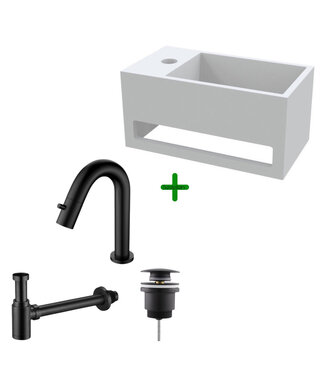 ALONI Aloni Fonteinset Mila Mat Zwart Links Fontein met handdoekhouder Solid surface