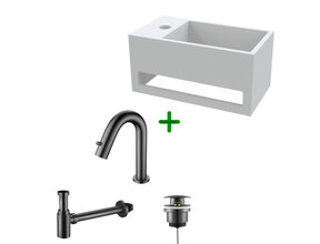 Aloni Fonteinset Mila Gun Metal Links Fontein met handdoekhouder Solid surface