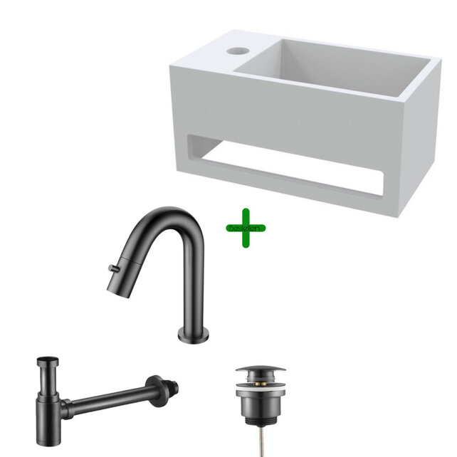 Aloni Fonteinset Mila Gun Metal Links Fontein met handdoekhouder Solid surface