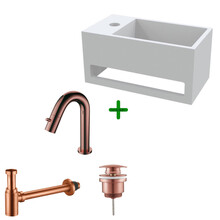 Aloni Fonteinset Mila Geborsteld Koper Links Fontein met handdoekhouder Solid surface