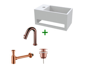 Aloni Fonteinset Mila Geborsteld Koper Links Fontein met handdoekhouder Solid surface