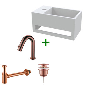 Aloni Fonteinset Mila Geborsteld Koper Links Fontein met handdoekhouder Solid surface