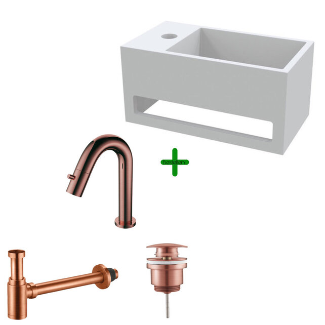 Aloni Fonteinset Mila Geborsteld Koper Links Fontein met handdoekhouder Solid surface