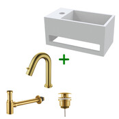 Aloni Fonteinset Mila Geborsteld Goud Links Fontein met handdoekhouder Solid surface