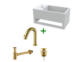 Aloni Fonteinset Mila Geborsteld Goud Links Fontein met handdoekhouder Solid surface