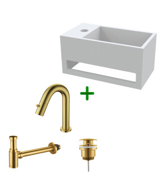 ALONI Aloni Fonteinset Mila Geborsteld Goud Links Fontein met handdoekhouder Solid surface