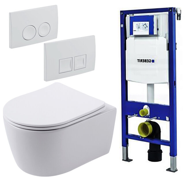 Geberit UP100 Toiletsets Pro Pack Randloos Toilet met Softclose toiletbril en Drukplaat Wit Geberit UP100 Toiletsets Pro Pack Randloos Toilet met Softclose toiletbril en Drukplaat Wit