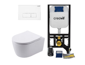 Creavit Toiletsets Pro Pack Randloos Toilet met Softclose toiletbril en Drukplaat Wit