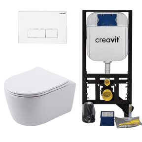 Creavit Toiletsets Pro Pack Randloos Toilet met Softclose toiletbril en Drukplaat Wit