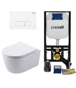 CREAVIT Creavit Toiletsets Pro Pack Randloos Toilet met Softclose toiletbril en Drukplaat Wit