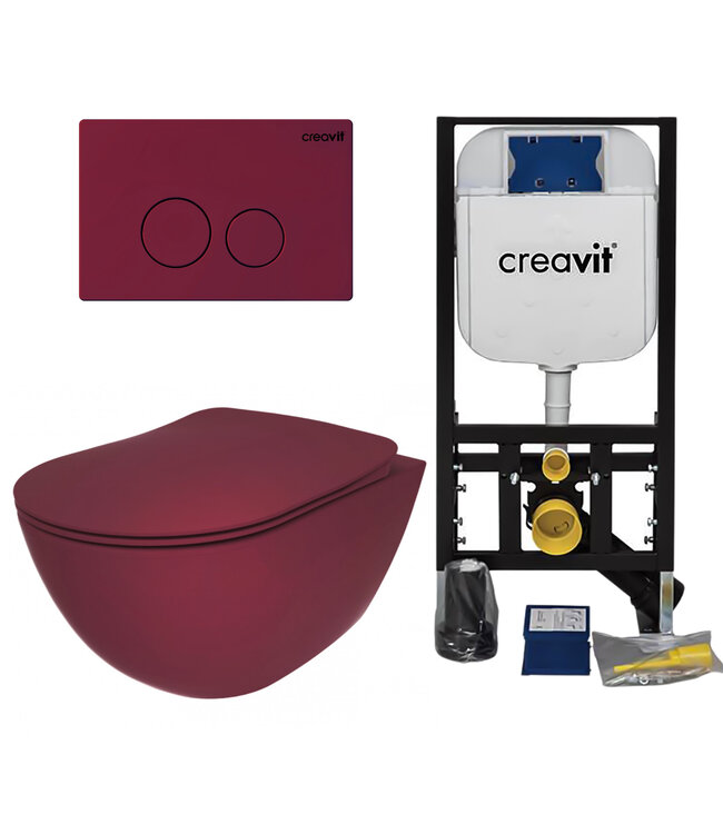 CREAVIT Creavit Toiletsets Freedom Rood Randloos Toilet met Softclose toiletbril en Drukplaat