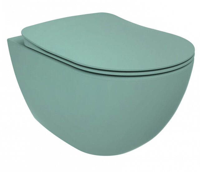 Creavit Toiletsets Freedom Groen Randloos Toilet met Softclose toiletbril en Drukplaat Creavit Toiletsets Freedom Groen Randloos Toilet met Softclose toiletbril en Drukplaat
