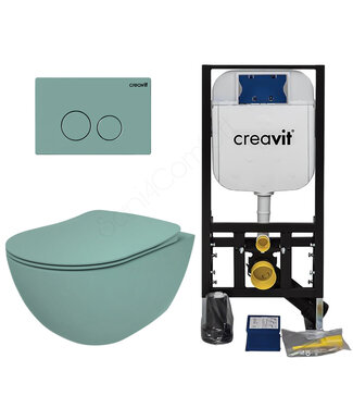 CREAVIT Creavit Toiletsets Freedom Groen Randloos Toilet met Softclose toiletbril en Drukplaat
