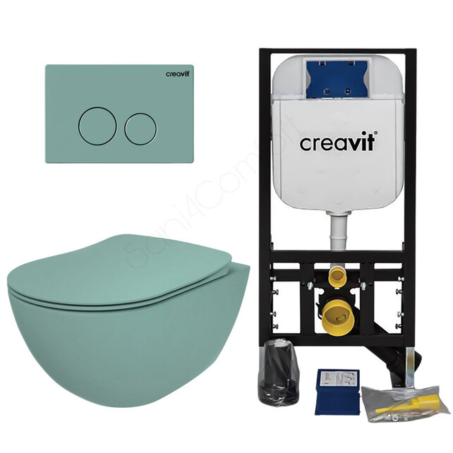 Creavit Toiletsets Freedom Groen Randloos Toilet met Softclose toiletbril en Drukplaat Creavit Toiletsets Freedom Groen Randloos Toilet met Softclose toiletbril en Drukplaat