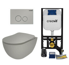 Creavit Toiletsets Freedom Mat Grijs Randloos Toilet met Softclose toiletbril en Drukplaat