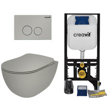 Creavit Toiletsets Freedom Mat Grijs Randloos Toilet met Softclose toiletbril en Drukplaat
