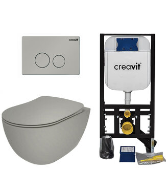 CREAVIT Creavit Toiletsets Freedom Mat Grijs Randloos Toilet met Softclose toiletbril en Drukplaat
