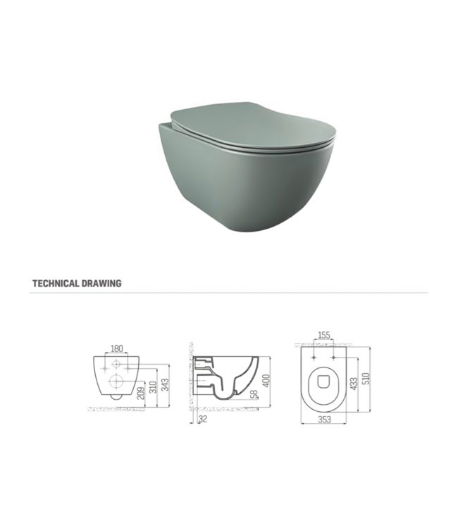 Hangtoilet Freedom Mat Grijs Randloos excl. Toiletbril