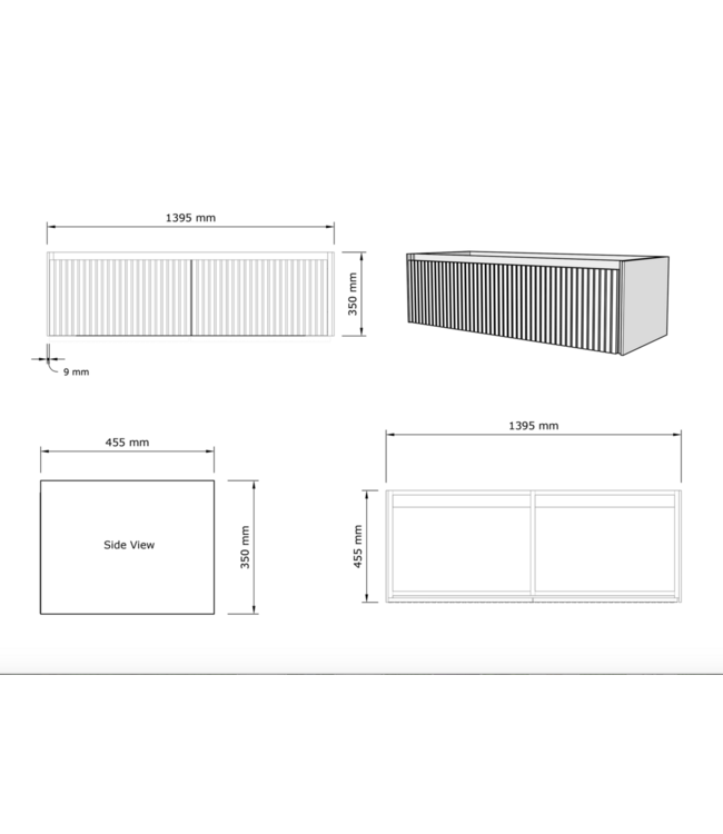 Gliss Design Wastafelonderkast Ribbelfront Pure 140cm 2 lades Timotheus