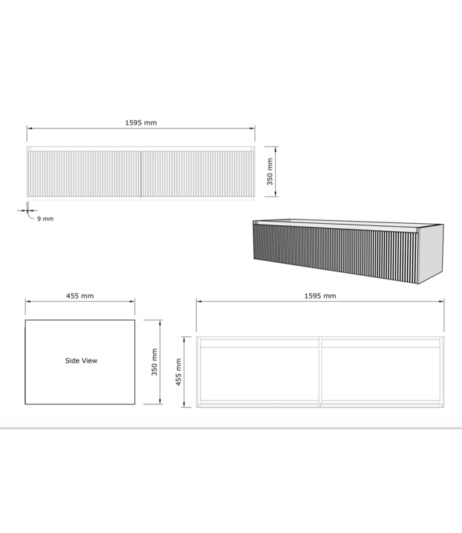 Gliss Design Wastafelonderkast Ribbelfront Pure 160cm 2 lades Timotheus