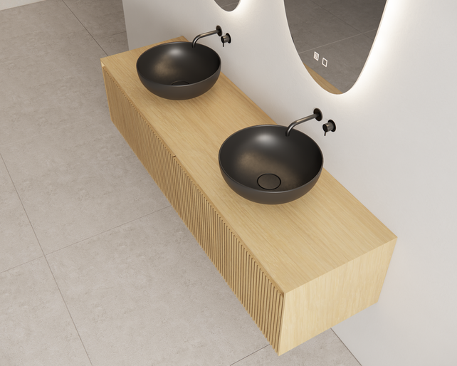 Gliss Design Wastafelonderkast Ribbelfront Pure 180cm 2 lades Timotheus Gliss Design Wastafelonderkast Ribbelfront Pure 180cm 2 lades Timotheus