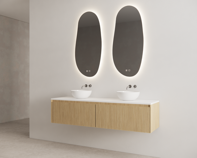 Gliss Design Wastafelonderkast Ribbelfront Pure 200cm 2 lades Timotheus Gliss Design Wastafelonderkast Ribbelfront Pure 200cm 2 lades Timotheus