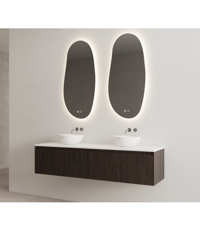 GLISS DESIGN Gliss Design Wastafelonderkast Ribbelfront Charcoal 200cm 2 lades Timotheus