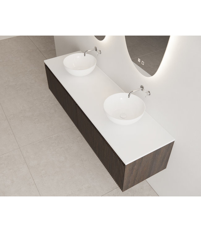 Gliss Design Wastafelonderkast Ribbelfront Charcoal 160cm 2 lades Timotheus