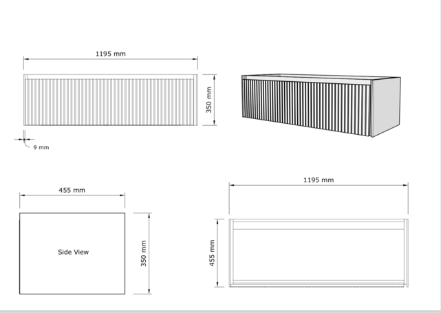 Gliss Design Wastafelonderkast Ribbelfront Charcoal 120cm 2 lades Timotheus