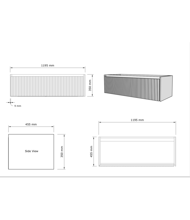 Gliss Design Wastafelonderkast Ribbelfront Charcoal 120cm 2 lades Timotheus