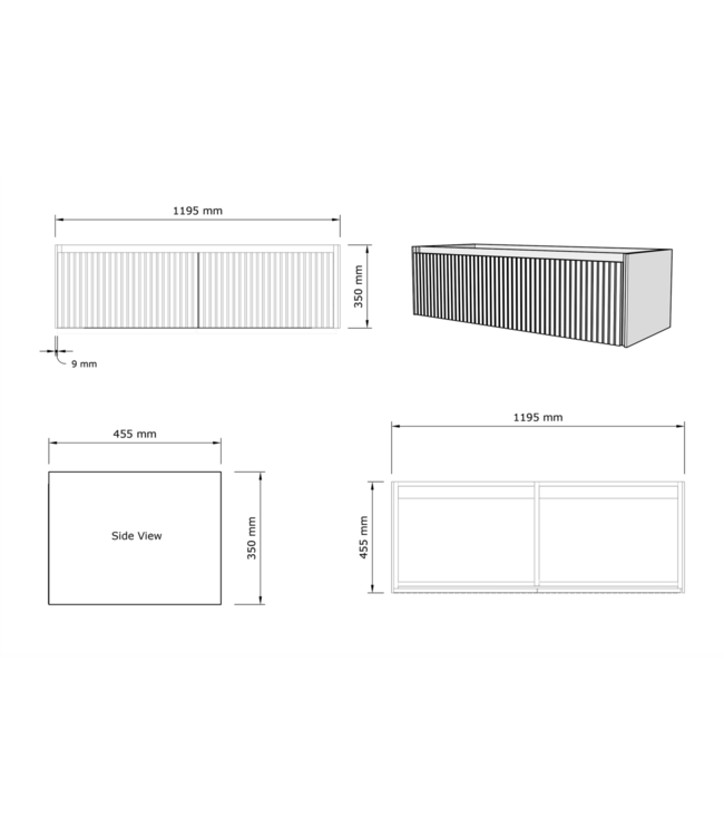 Gliss Design Wastafelonderkast Ribbelfront Charcoal 120cm 2 lades Timotheus