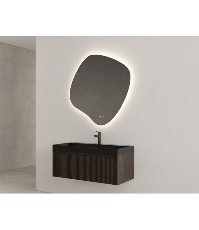 Gliss Design Wastafelonderkast Ribbelfront Charcoal 100cm 1 lade Timotheus