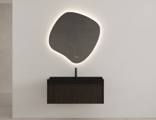 Gliss Design Wastafelonderkast Ribbelfront Charcoal 100cm 1 lade Timotheus