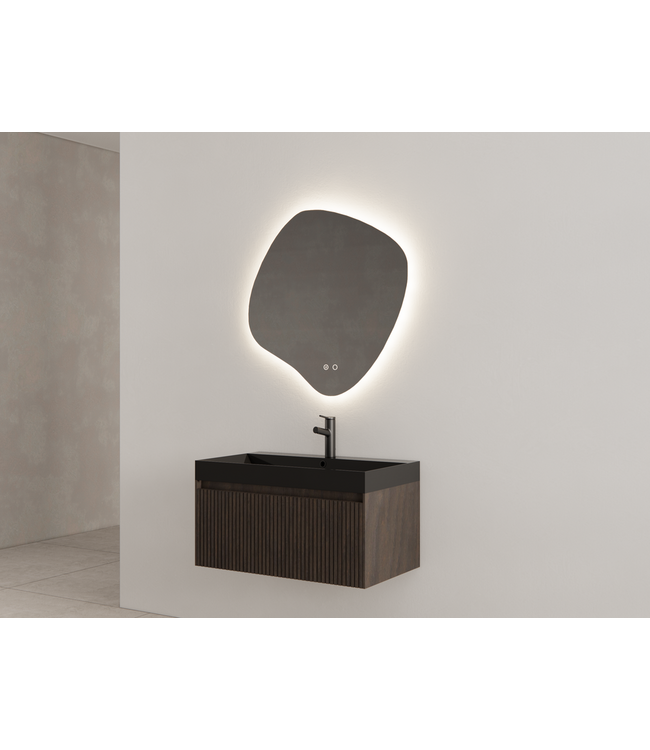 Gliss Design Wastafelonderkast Ribbelfront Charcoal 90cm 1 lade Timotheus
