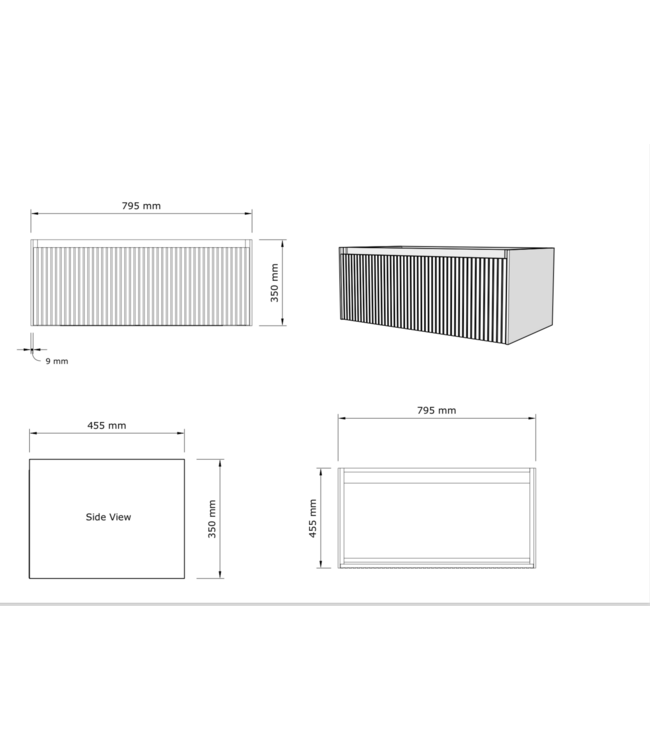 GLISS DESIGN Gliss Design Wastafelonderkast Ribbelfront Ash Gray 80cm 1 lade Timotheus