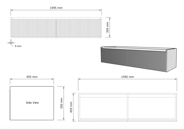 Gliss Design Wastafelonderkast Ribbelfront Ash Gray 160cm Timotheus