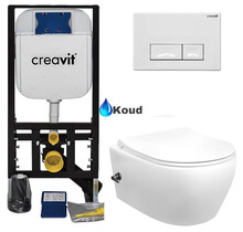 Creavit Toiletsets met Aloni  Glans Wit Hangtoilet Bidetkraan koud geintegreerd - Randloos  met softclose wc-bril