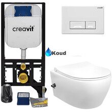 Creavit Toiletsets met Aloni  Glans Wit Hangtoilet Bidetkraan koud geintegreerd - Randloos  met softclose wc-bril