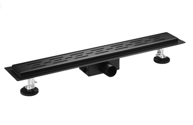 Douchegoot Zwart 50 cm compleet met Flens Uitneembaar Sifon + uitneembaar haarfilter  Roestvrij staal