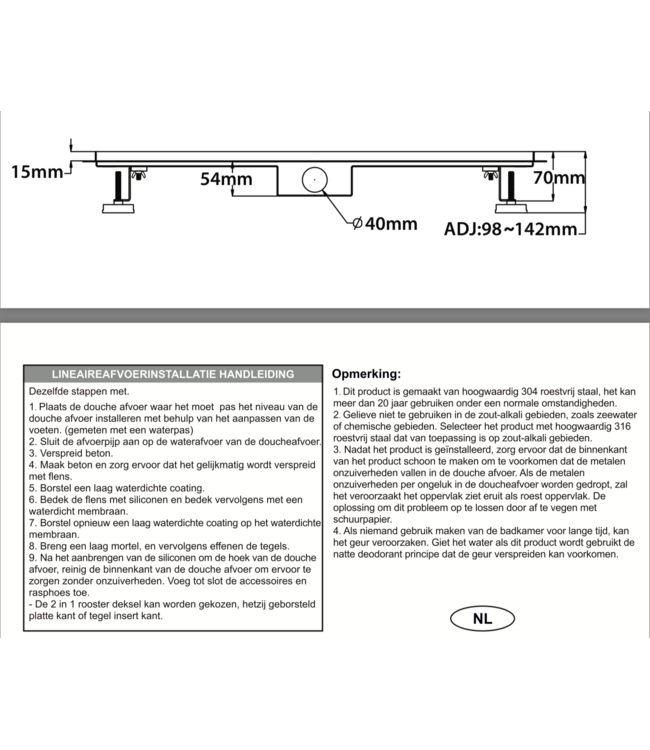 Douchegoot Zwart 60 cm compleet met Flens Uitneembaar Sifon + uitneembaar haarfilter  Roestvrij staal