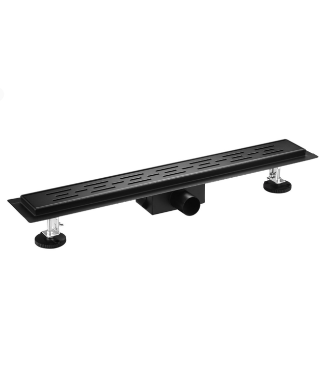 Douchegoot Zwart 70 cm compleet met Flens Uitneembaar Sifon + uitneembaar haarfilter  Roestvrij staal