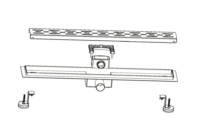Douchegoot Zwart 70 cm compleet met Flens Uitneembaar Sifon + uitneembaar haarfilter  Roestvrij staal