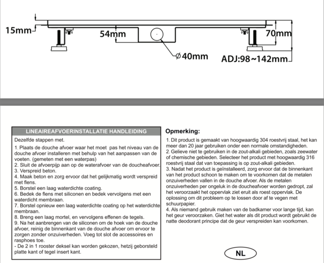 Douchegoot Zwart 90 cm compleet met Flens Uitneembaar Sifon + uitneembaar haarfilter  Roestvrij staal