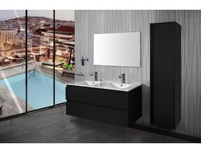 Creavit Sally Badkamermeubel Mat Zwart 120x50x45cm met Keramische Wastafel met 2 kraangaten met overloop twee lades softclose