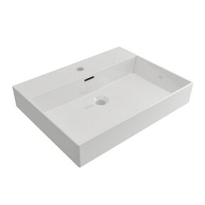 Wastafel Edge 60 cm Glans Wit met kraangat Keramiek  - ronde overloop